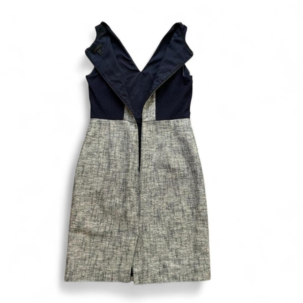 J.Crew 6 petite gray and navy blue sleeveless textured tweed v-neck shift dress - Picture 6 of 6